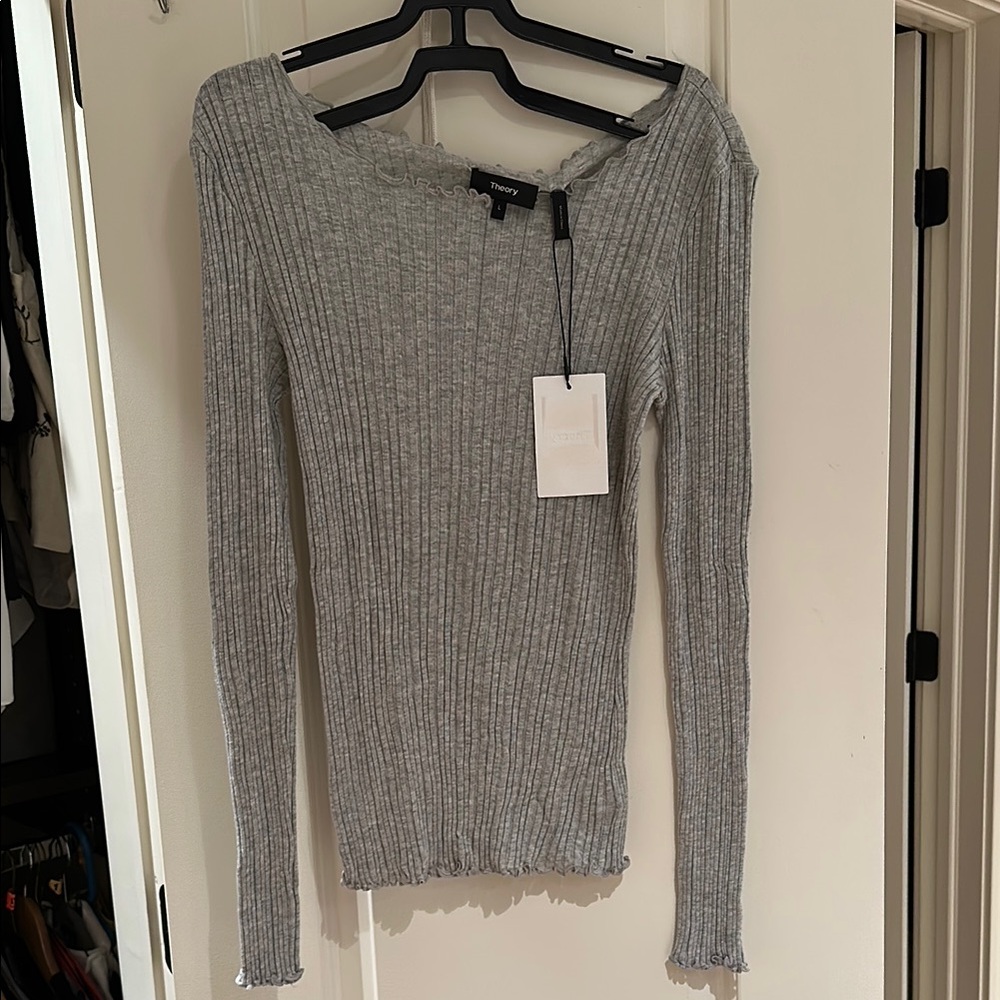 Theory Gray Ribbed Knit Top